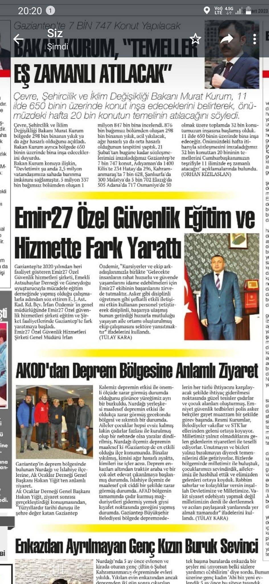 Emir 27 hakkında yayımlanan basın kupürü